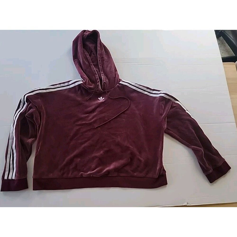 Adidas Trefoil crop top Hooded womans‎ Sweater Medium Burgundy